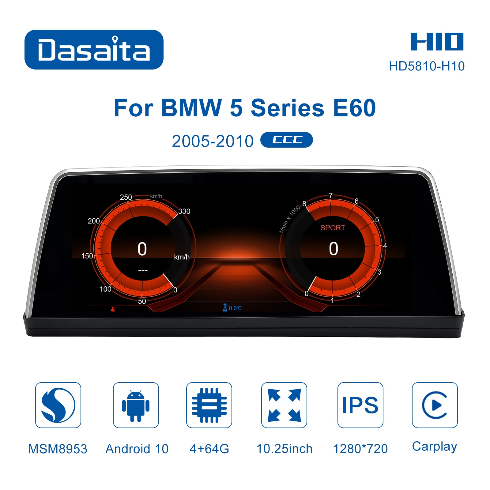 Dasaita 10.25 inch for BMW 5 Series E60 2005 2006 2007 2008 2009 2010 CCC  Car Radio Wifi Hotspot Android auto 1920*720 Car DVD Player