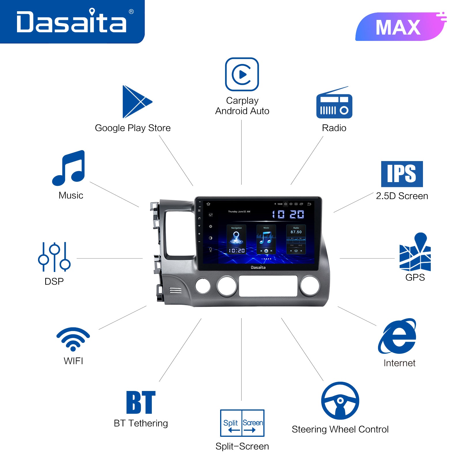 Dasaita MAX11 Honda Civic 2007 2008 2009 2010 2011 LHD Car Stereo 10.2