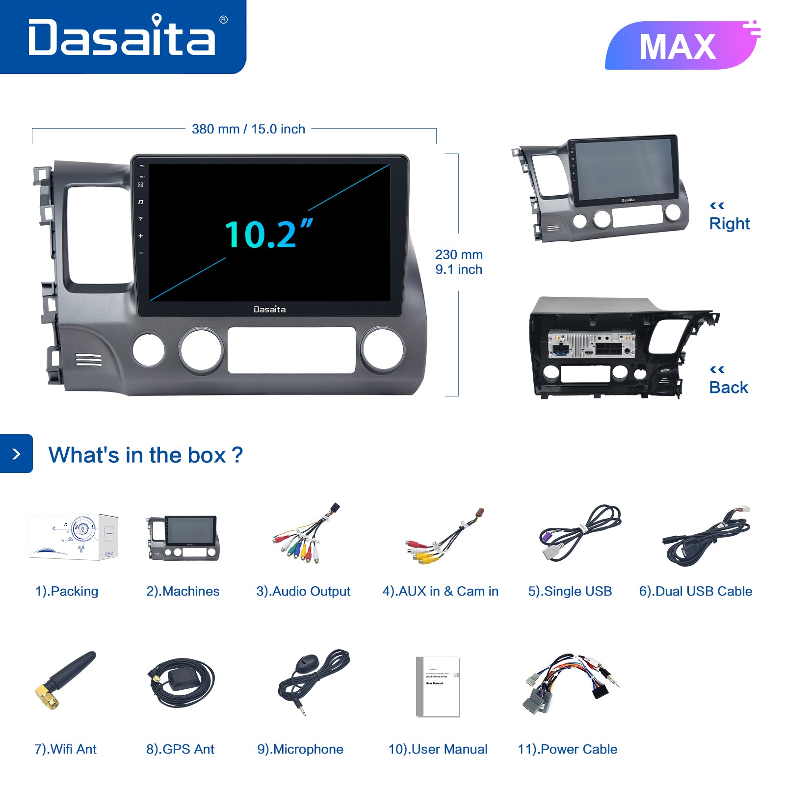 Dasaita MAX11 Honda Civic 2007 2008 2009 2010 2011 LHD Car Stereo 10.2