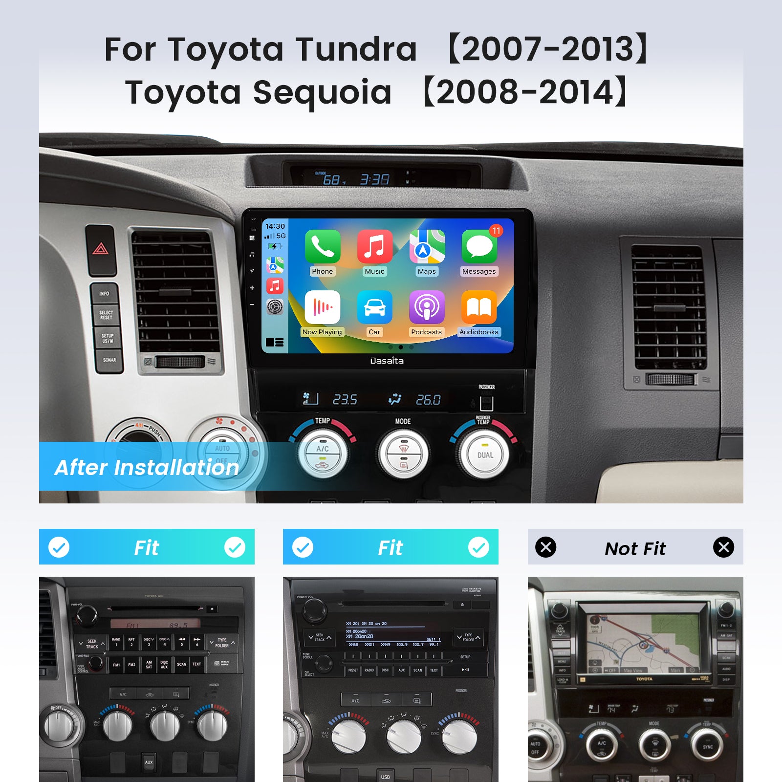 Dasaita Android12 Car Stereo for Toyota Tundra Sequoia 2007-2018 LHD  Wireless Carplay & Android Auto Car Radio | Qualcomm 665 | 10.2