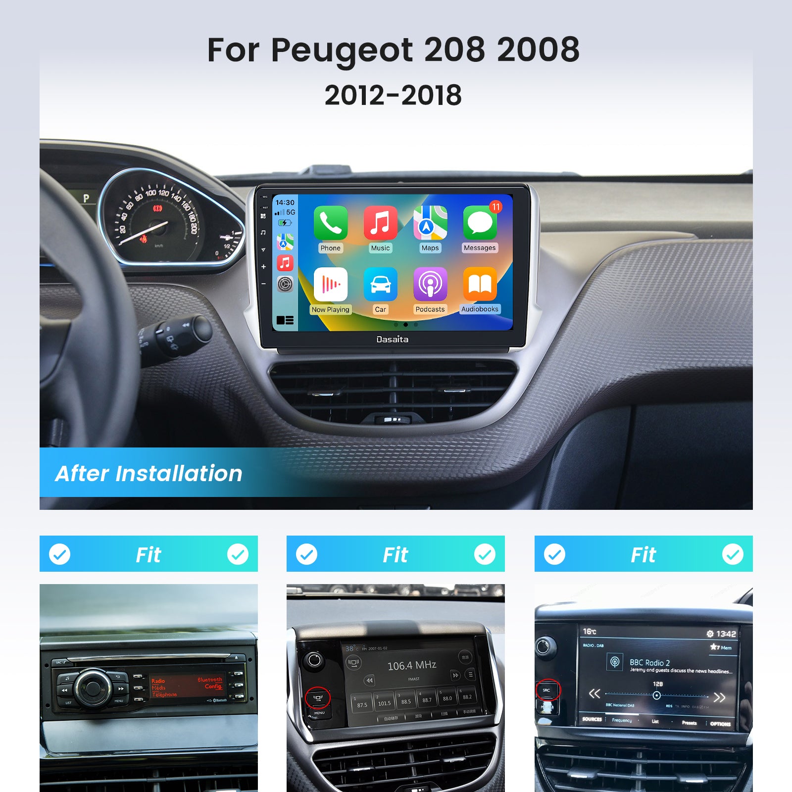 208 2008用 2012-2018用 Carplay アンドロイドナビ Android プジョー - カーナビ