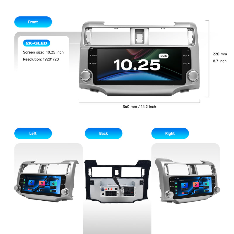 Dasaita Android13 Car Stereo for Toyota 4Runner 2010-2019 Silver Wireless Carplay & Android Auto Car Radio | Qualcomm 665 | 10.25" 2K QLED Screen | Wifi+4G LTE | 6G/8G+64G/256G | DTS|GPS Navigation Head Unit | Optical Output