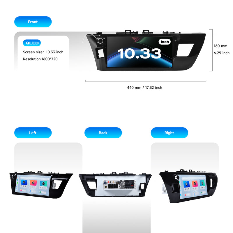 Dasaita Android13 Car Stereo for Toyota Corolla 2014-2016 LHD Wireless Carplay & Android Auto Car Radio | Qualcomm 665 | 10.2"/10.33" QLED Screen | Wifi+4G LTE | 6G+64G/8G+256G | DTS|GPS Navigation Head Unit | Optical Output