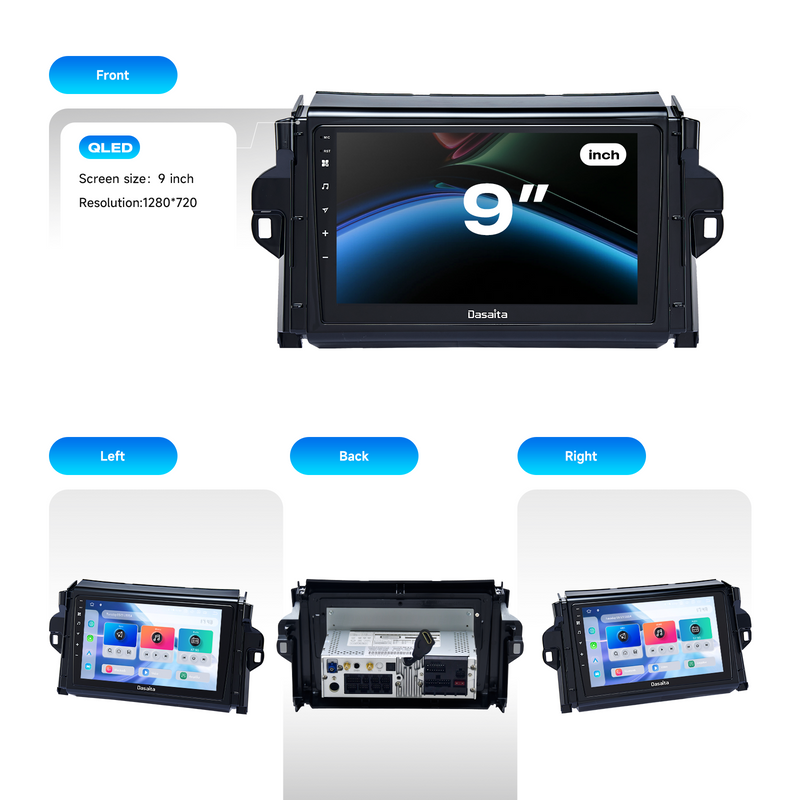 Dasaita Android13 Car Stereo for Toyota Fortuner 2015-2018 Wireless Carplay & Android Auto Car Radio | Qualcomm 665 | 9" QLED Screen | Wifi+4G LTE | 6G+64G | DTS|GPS Navigation Head Unit | Optical Output