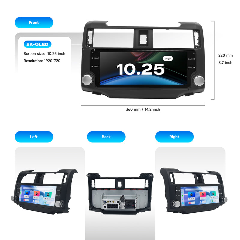 Dasaita Android13 Car Stereo for Toyota 4Runner 2010-2019 Wireless Carplay & Android Auto Black Car Radio | Qualcomm 665 | 10.25" 2K QLED Screen | Wifi+4G LTE | 6G/8G+64G/256G | DTS|GPS Navigation Head Unit | Optical Output