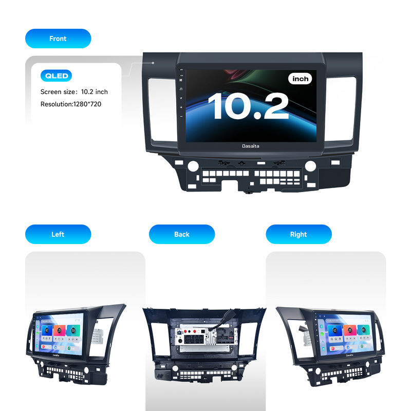 Dasaita Android13 Car Stereo for Mitsubishi Lancer/EVO 10 2008-2017 Wireless Carplay & Android Auto Car Radio| Qualcomm 665 | 10.2" QLED Screen | Wifi+4G LTE |6G+64G|DTS|GPS Navigation Head Unit| Optical Output