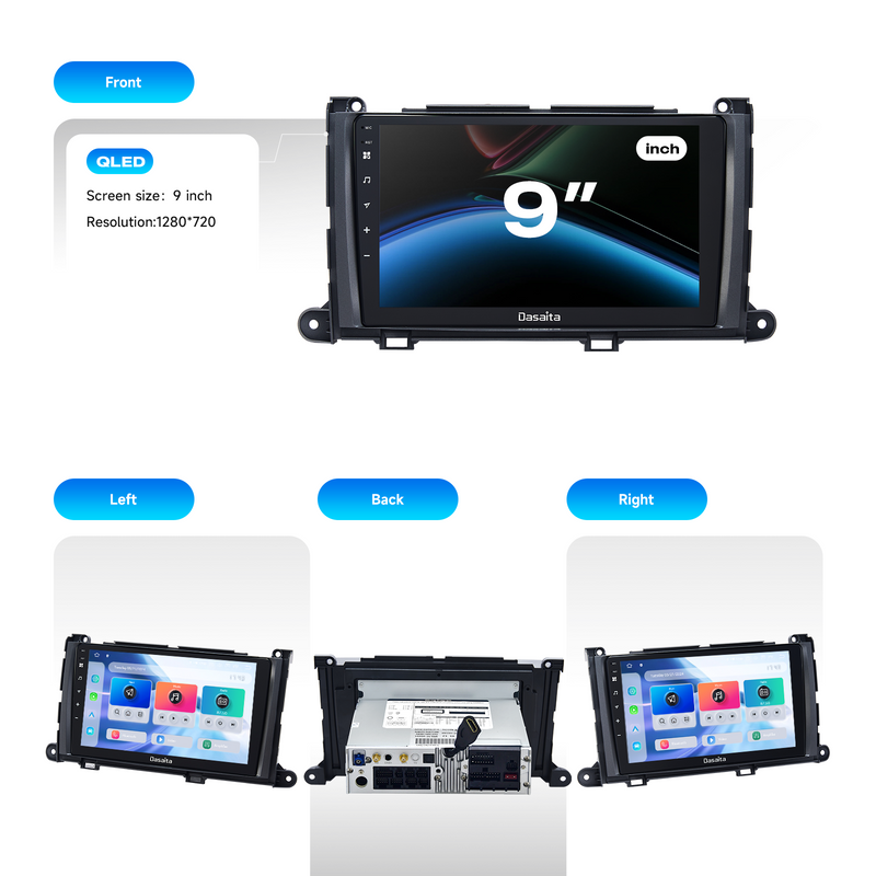 Dasaita Android13 Car Stereo for Toyota Sienna XL30 2011-2014 Wireless Carplay & Android Auto Car Radio | Qualcomm 665 | 9" QLED Screen | Wifi+4G LTE | 6G+64G | DTS|GPS Navigation Head Unit | Optical Output