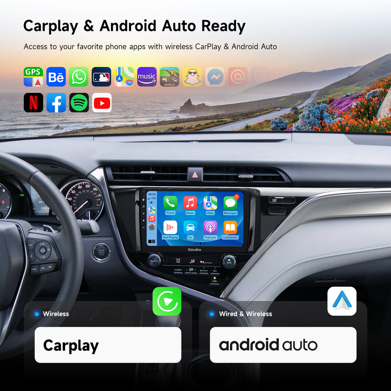 Dasaita Android13 Car Stereo for Toyota Camry 2018 2019 Wireless Carplay & Android Auto Car Radio | Qualcomm 665 | 10.2" QLED Screen | Wifi+4G LTE | 6G+64G | DTS|GPS Navigation Head Unit | Optical Output