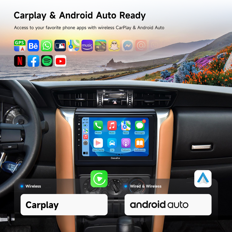 Dasaita Android13 Car Stereo for Toyota Fortuner 2015-2018 Wireless Carplay & Android Auto Car Radio | Qualcomm 665 | 9" QLED Screen | Wifi+4G LTE | 6G+64G | DTS|GPS Navigation Head Unit | Optical Output