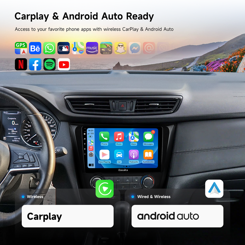 Dasaita Android 13 Car Stereo for Nissan Qashqai Rogue 2014-2020 Manual AC Wireless Carplay & Android Auto Car Radio | Qualcomm 665 | 10.2" QLED Screen | Wifi+4G LTE | 6G+64G|DTS Head Unit | Optical Output