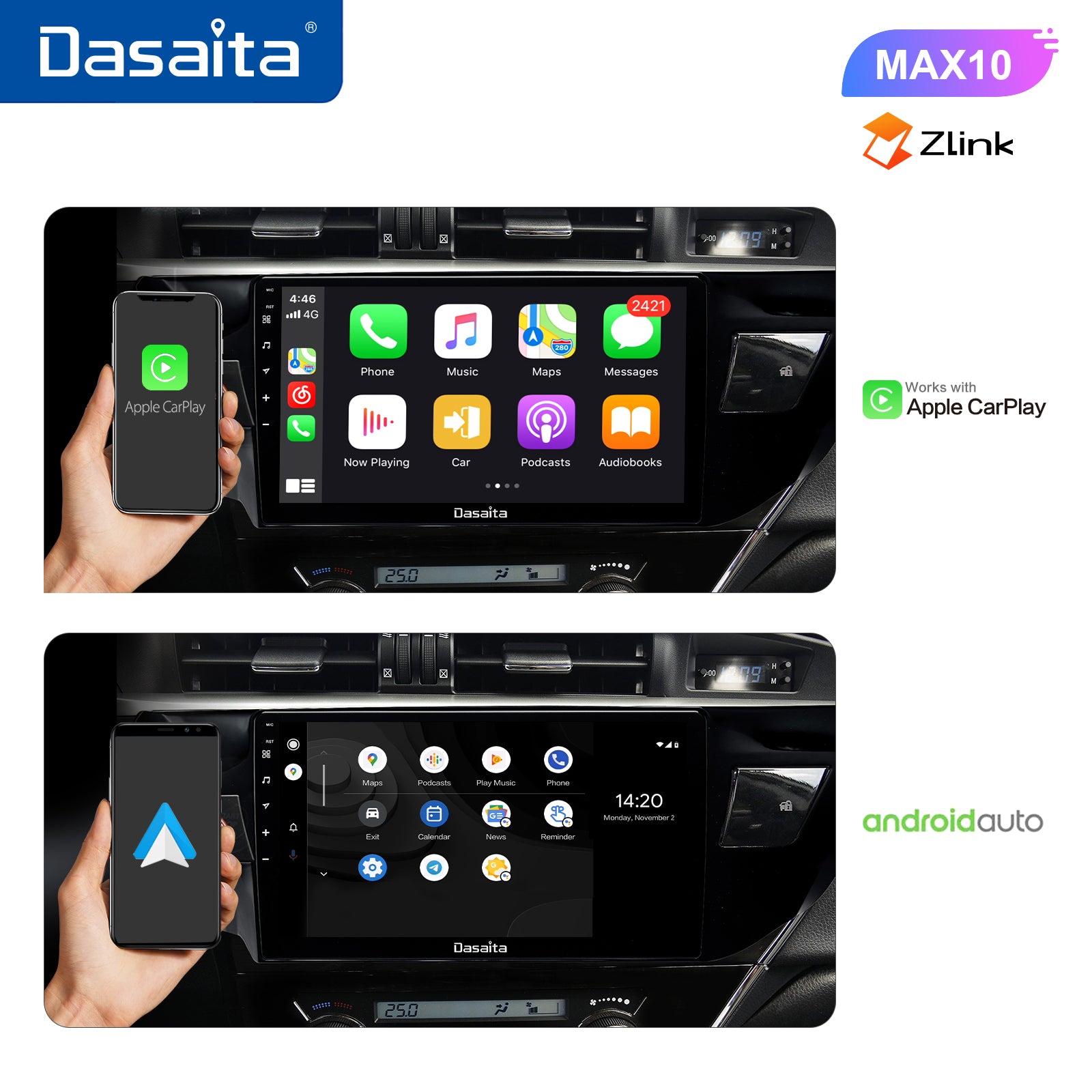 Dasaita MAX11 Toyota Corolla 2014 2015 2016 LHD Car Stereo 10 Inch Carplay  Android Auto PX6 4G+64G Android11 1280*720 DSP AHD Radio