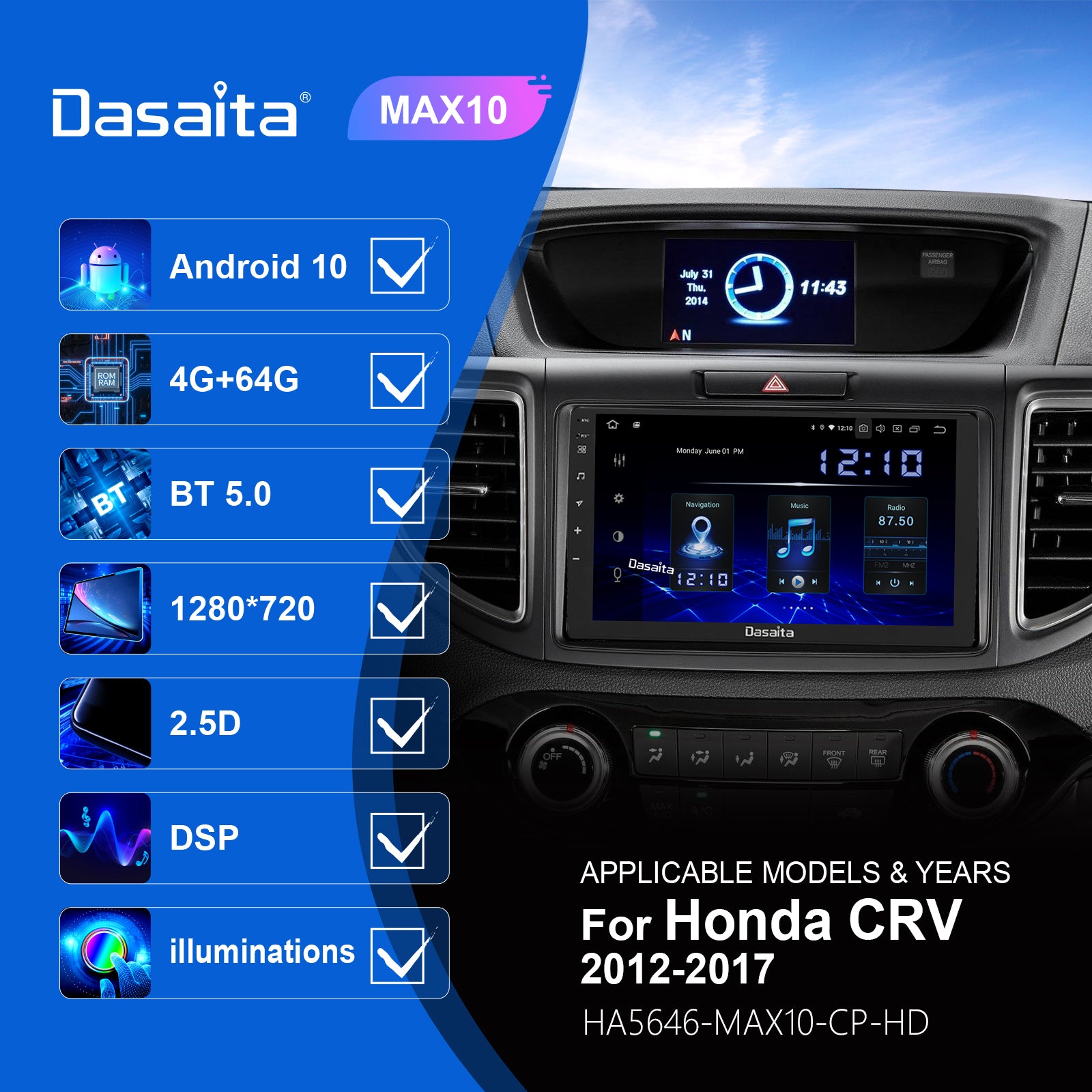 Dasaita MAX11 Honda CRV 2012 2013 2014 2015 2016 2017 Car Stereo 9 Inc