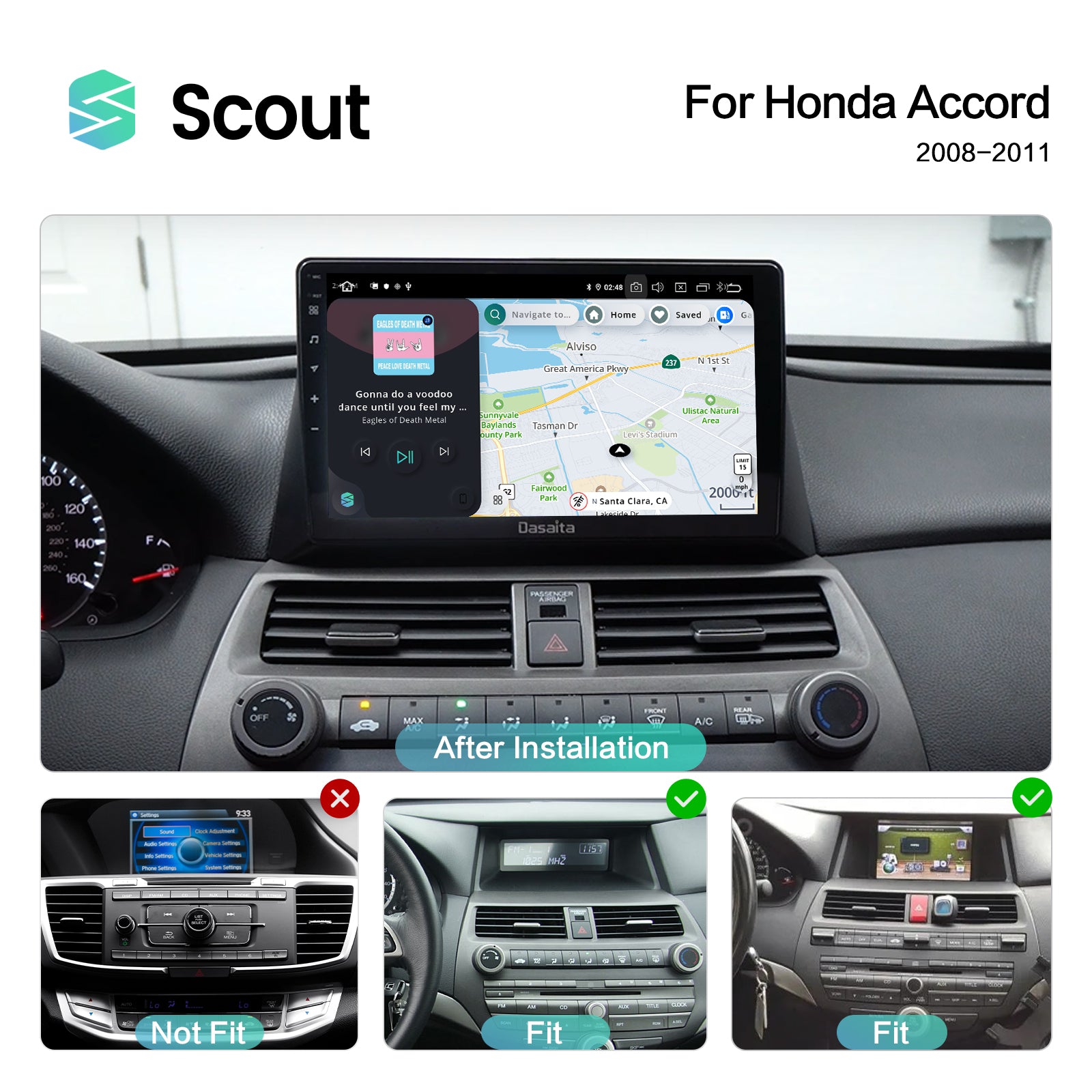 Dasaita Scout for Honda Accord 2008 2009 2010 2011 2012 LHD Car Multimedia  Player Touch screen Android 10 Built-in DSP Navigation