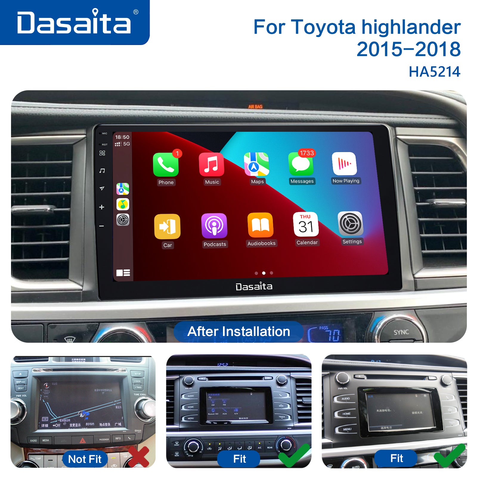 Dasaita Vivid11 Toyota Highlander 2015 2016 2017 2018 Car Stereo 10.2