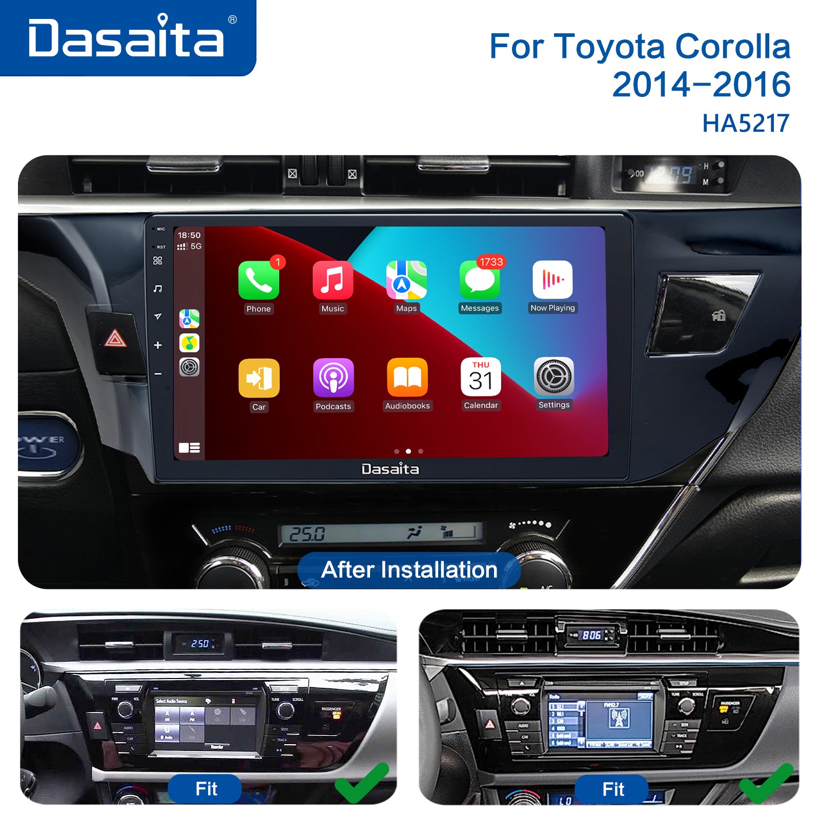 Dasaita Vivid11 Toyota Corolla 2014 2015 2016 LHD Car Stereo 10 Inch  Carplay Android Auto PX6 4G+64G Android11 1280*720 DSP AHD Radio