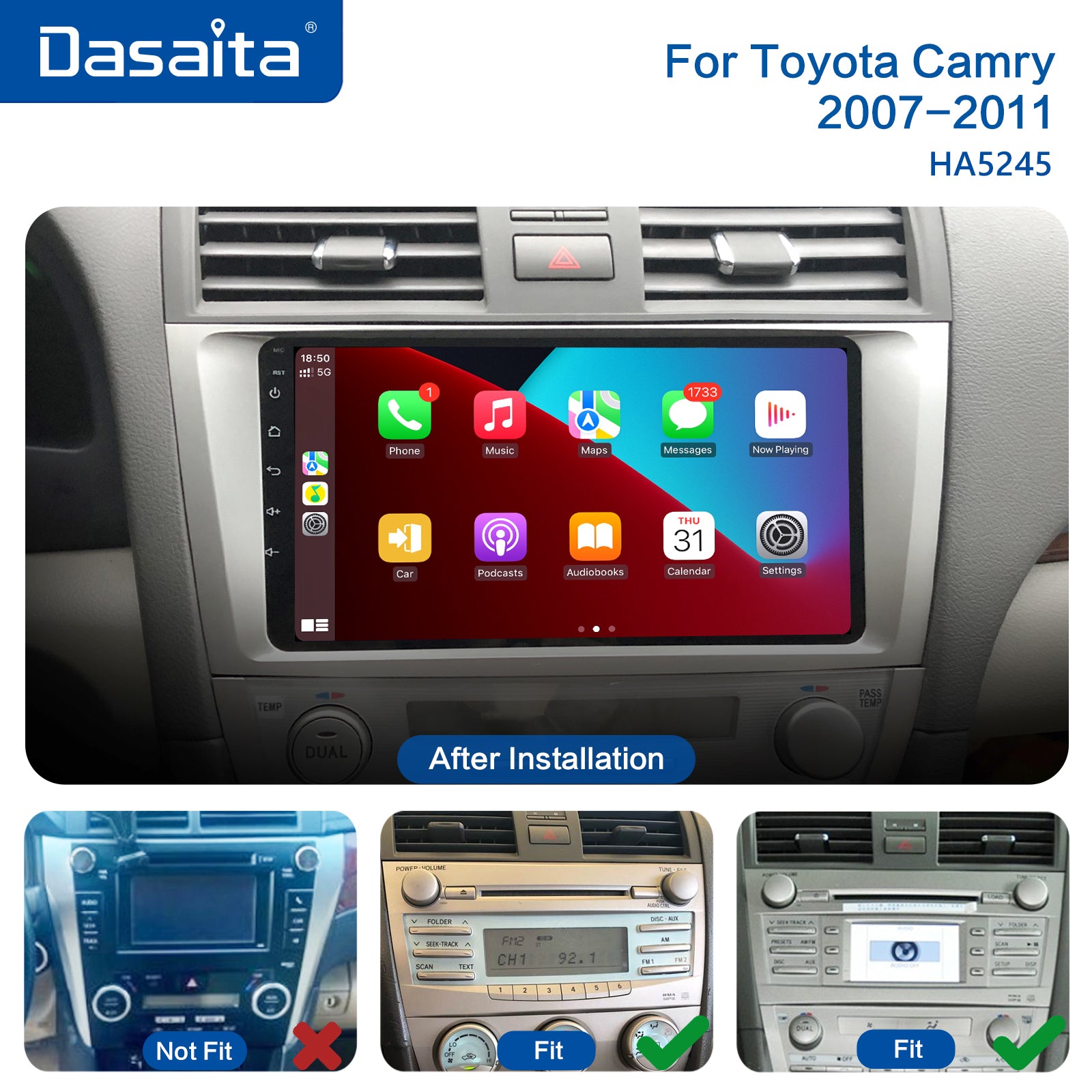 Dasaita Vivid Toyota Camry 2007 2008 2009 2010 2011 Car Stereo 9 Inch  Carplay Android Auto PX6 4G+64G Android10/Android11 1280*720 DSP AHD Radio