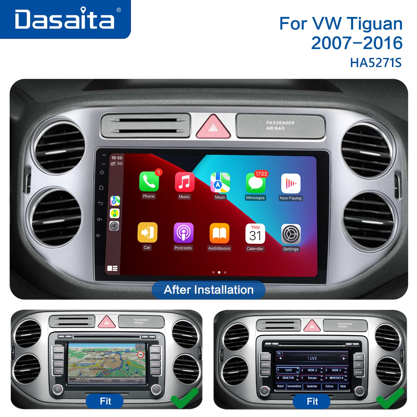 Dasaita Android12 Car Stereo for VW Tiguan 2007-2016 Wireless Carplay &  Android Auto Car Radio| Qualcomm 665 | 9