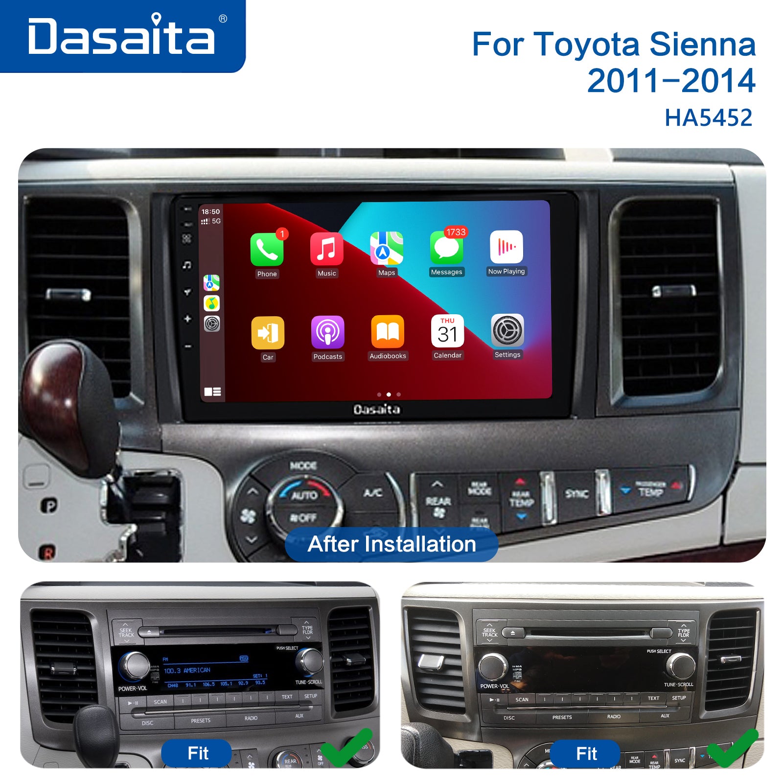 Dasaita MAX11 Toyota Sienna XL30 2011 2012 2013 2014 Car Stereo 9 Inch  Carplay Android Auto PX6 4G+64G Android11 1280*720 DSP AHD Radio