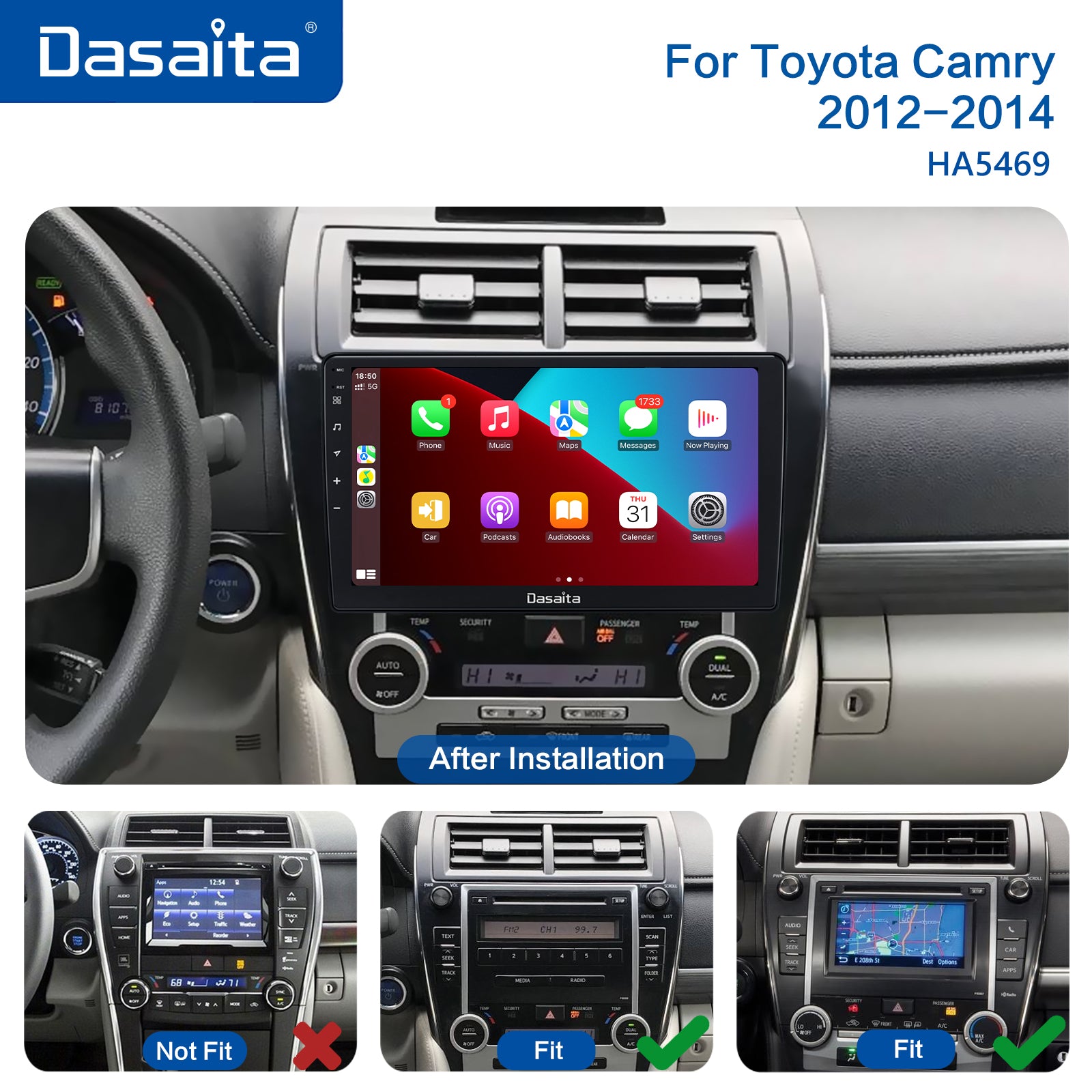 Dasaita MAX Toyota Camry 2012 2013 2014 Car Stereo 10.2 Inch Carplay A